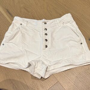 White Button-Up Denim Women Shorts